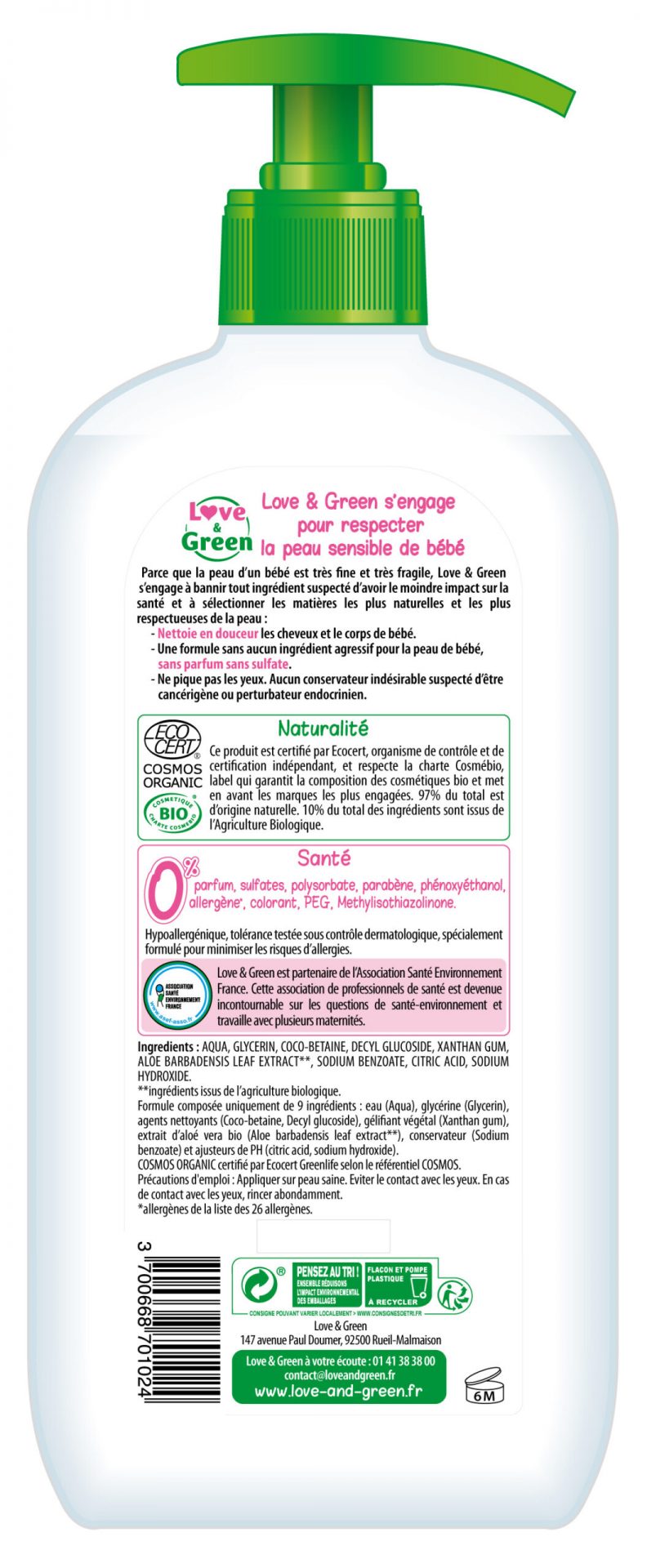 Love and Green - Detergente Gel Baby Corpo e Capelli - 500ml - immagine 2